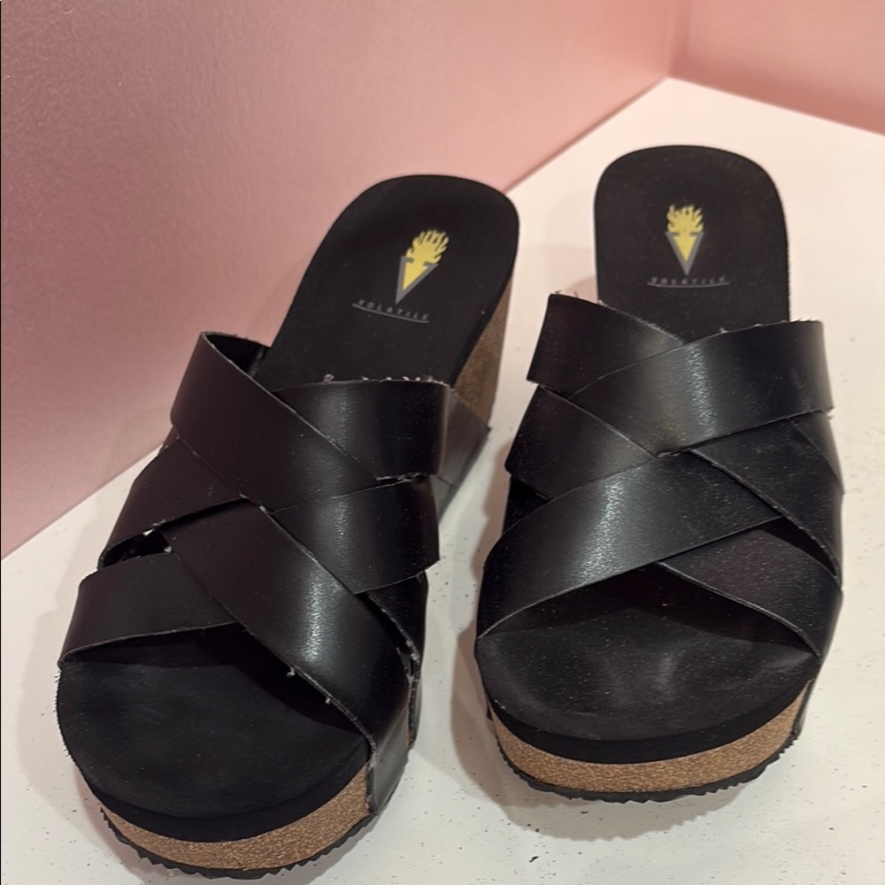 Volatile Black Mules with Platform cork Sole